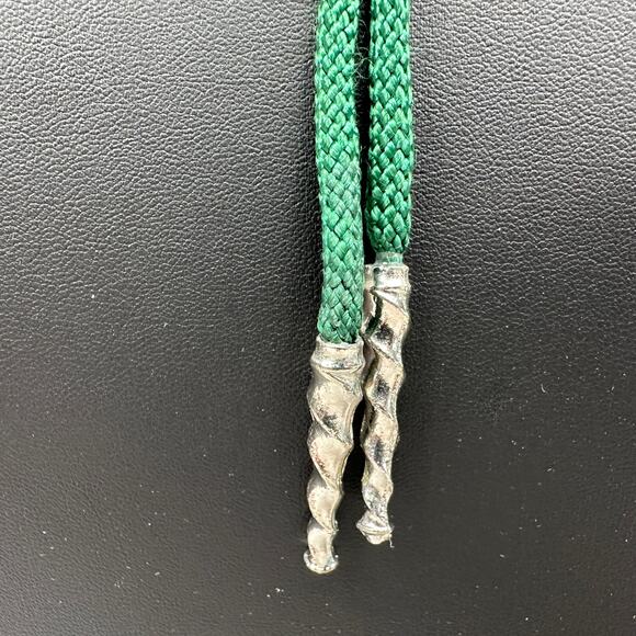 Vtg Bolo Tie Green Braided Cord Brown Marbled Wood Pendant Silver Tone Metal Tip - Picture 3 of 7